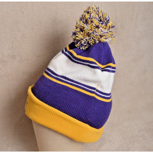 LSU Fighting Tigers Knit Cap with Pom-Pom Purple & Gold Embroidered Winter Hat - Picture 4 of 11